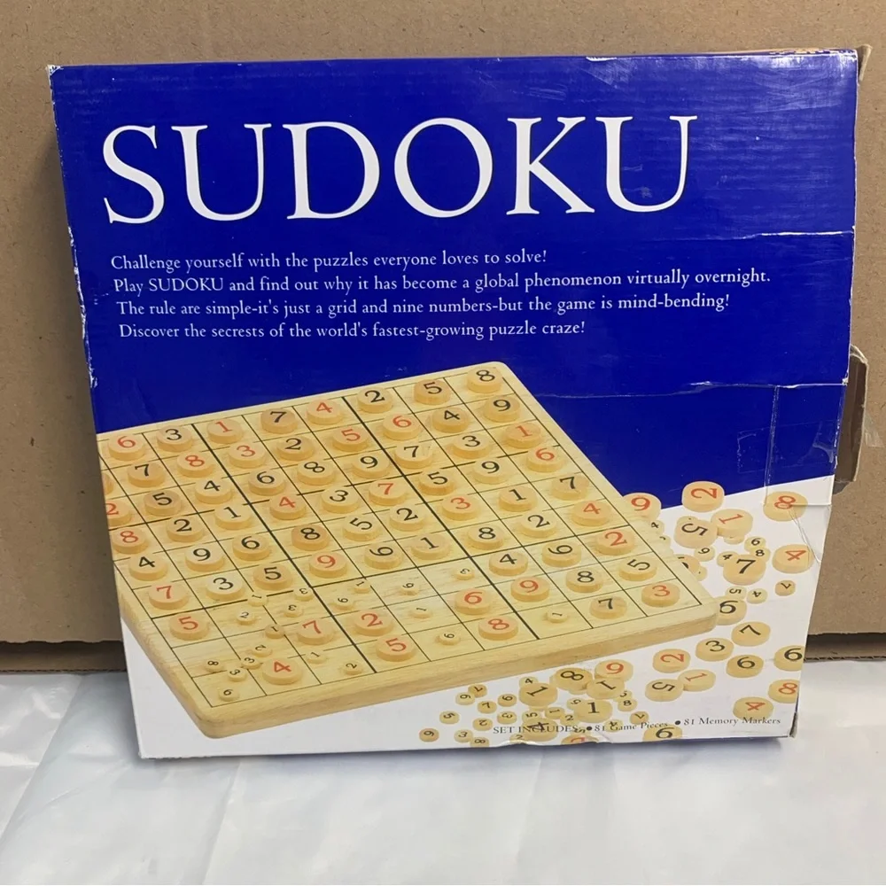 Wooden Sudoku Board Game Set COMPLETE 9 Grid Memory Markers Wood Deluxe EUC